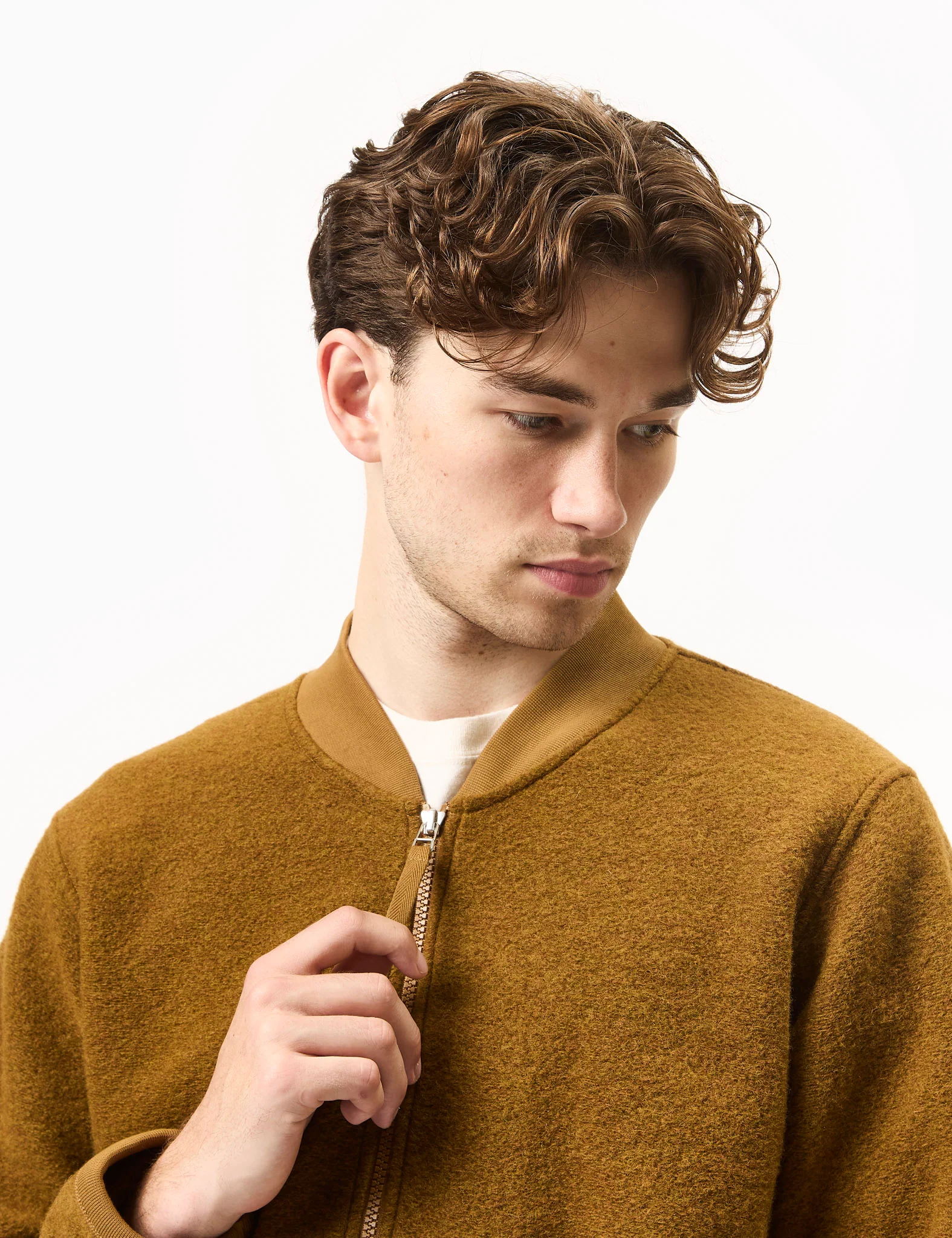 Universal Works Zip Bomber (Wool Fleece) - Mustard - Image 2