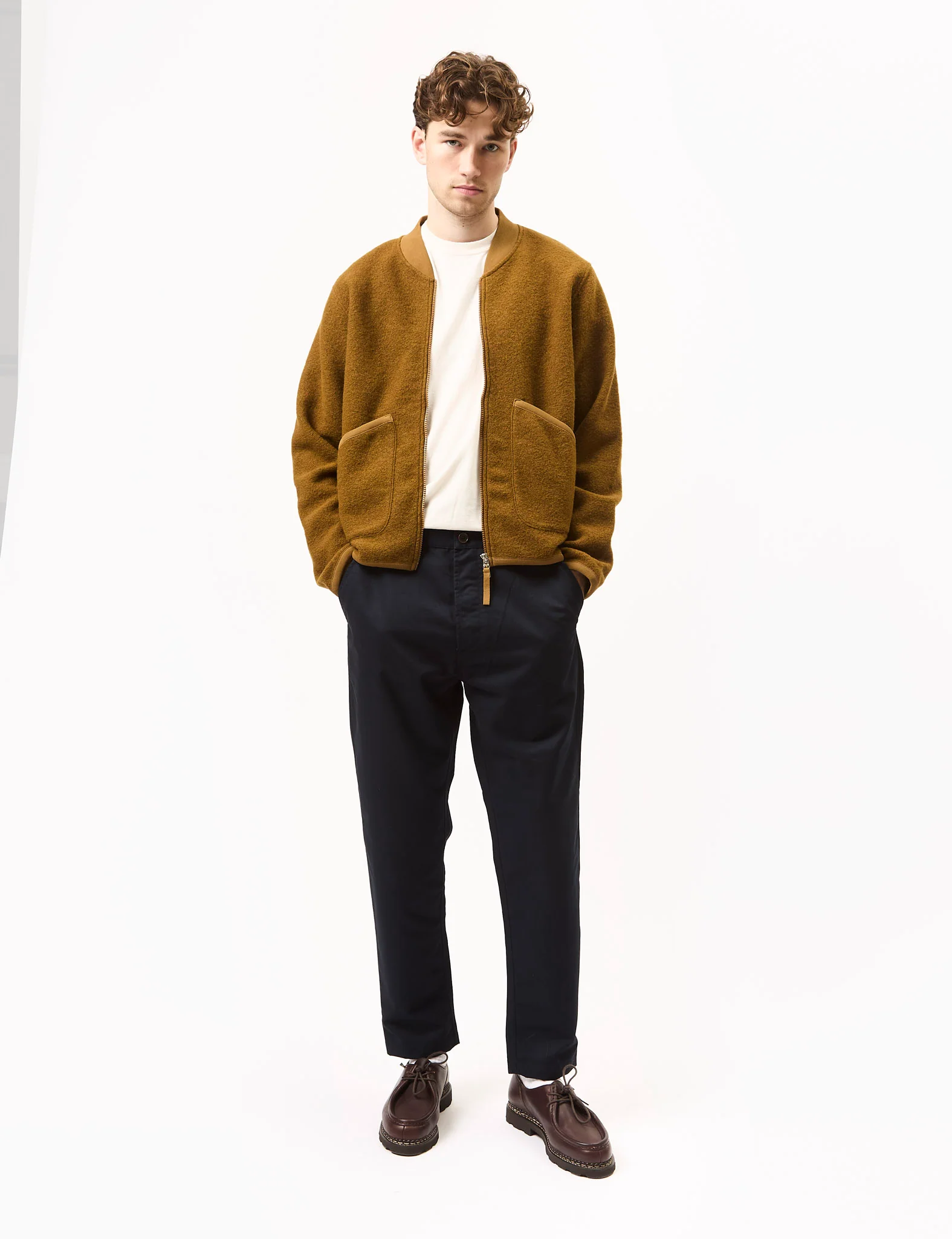Universal Works Zip Bomber (Wool Fleece) - Mustard - Image 3