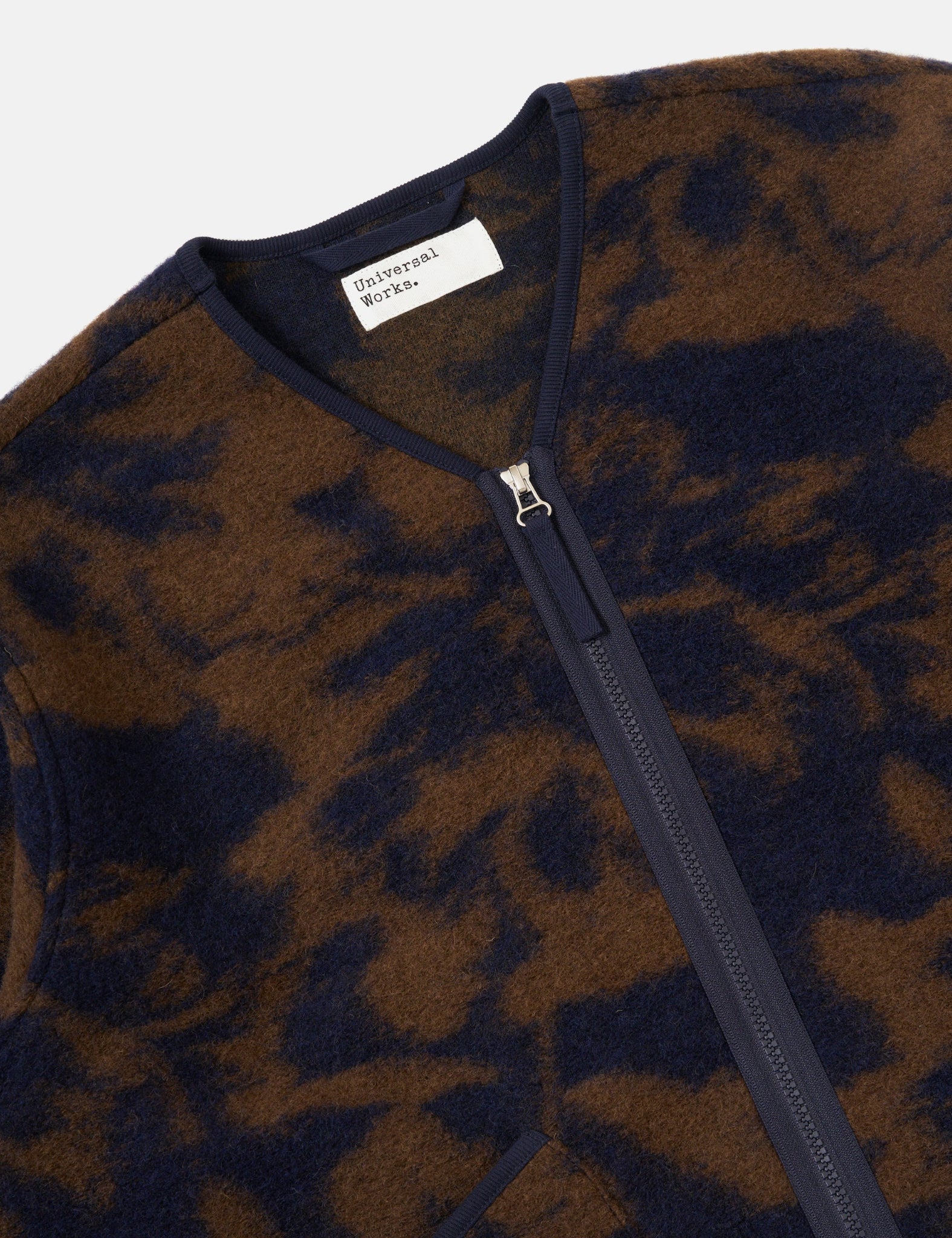 Universal Works Zip Liner Jacket (Studio Fleece) - Navy/Brown - Image 6