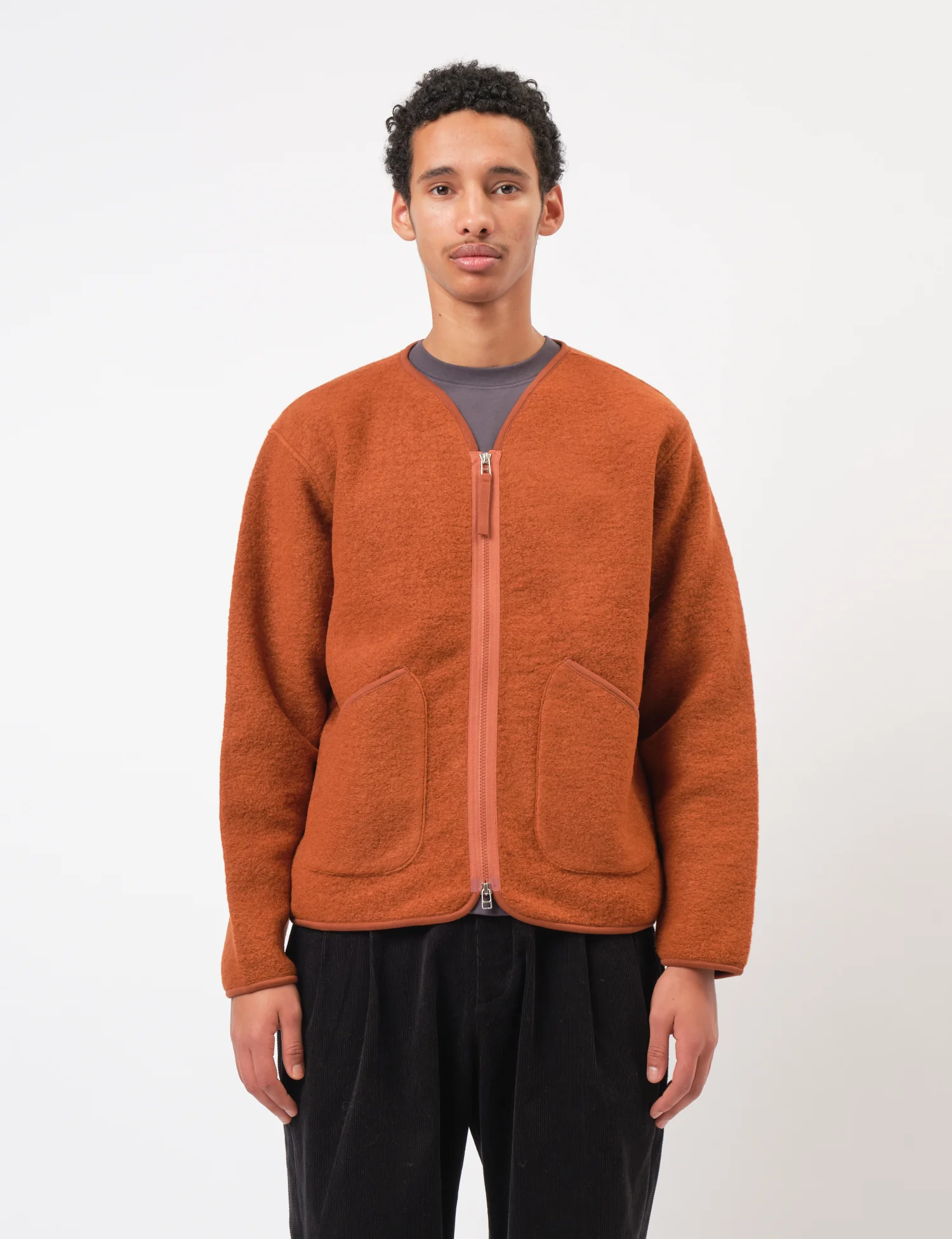 Universal Works Zip Liner Jacket (Wool Fleece) - Rust