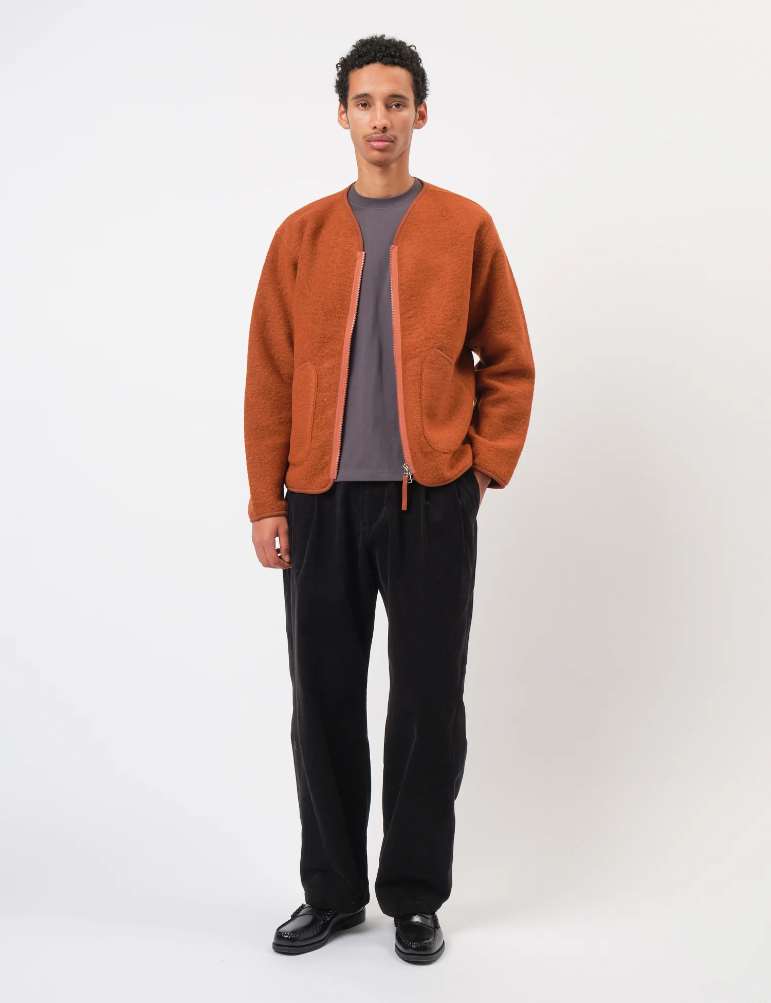 Universal Works Zip Liner Jacket (Wool Fleece) - Rust - Image 3