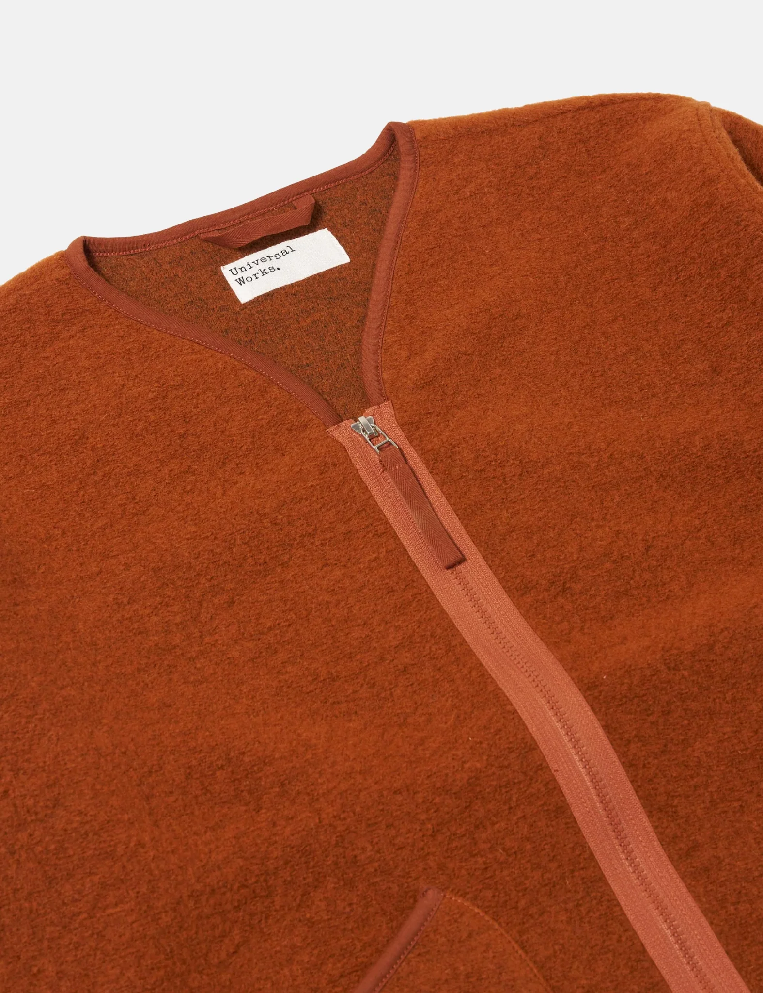 Universal Works Zip Liner Jacket (Wool Fleece) - Rust - Image 6