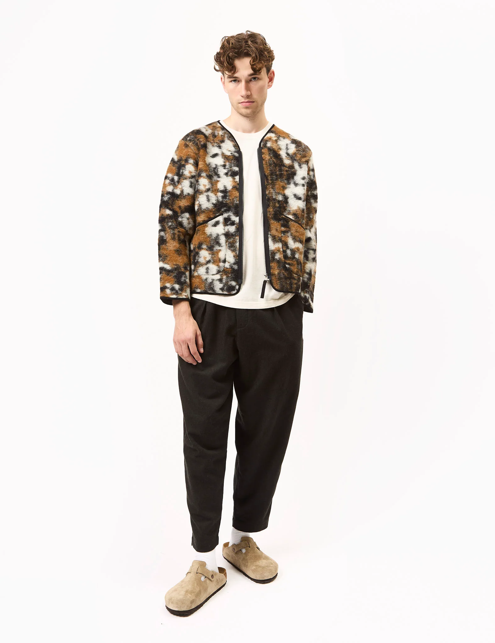 Universal Works Zip Liner Jacket (Ylang Flower Fleece) - Brown - Image 3