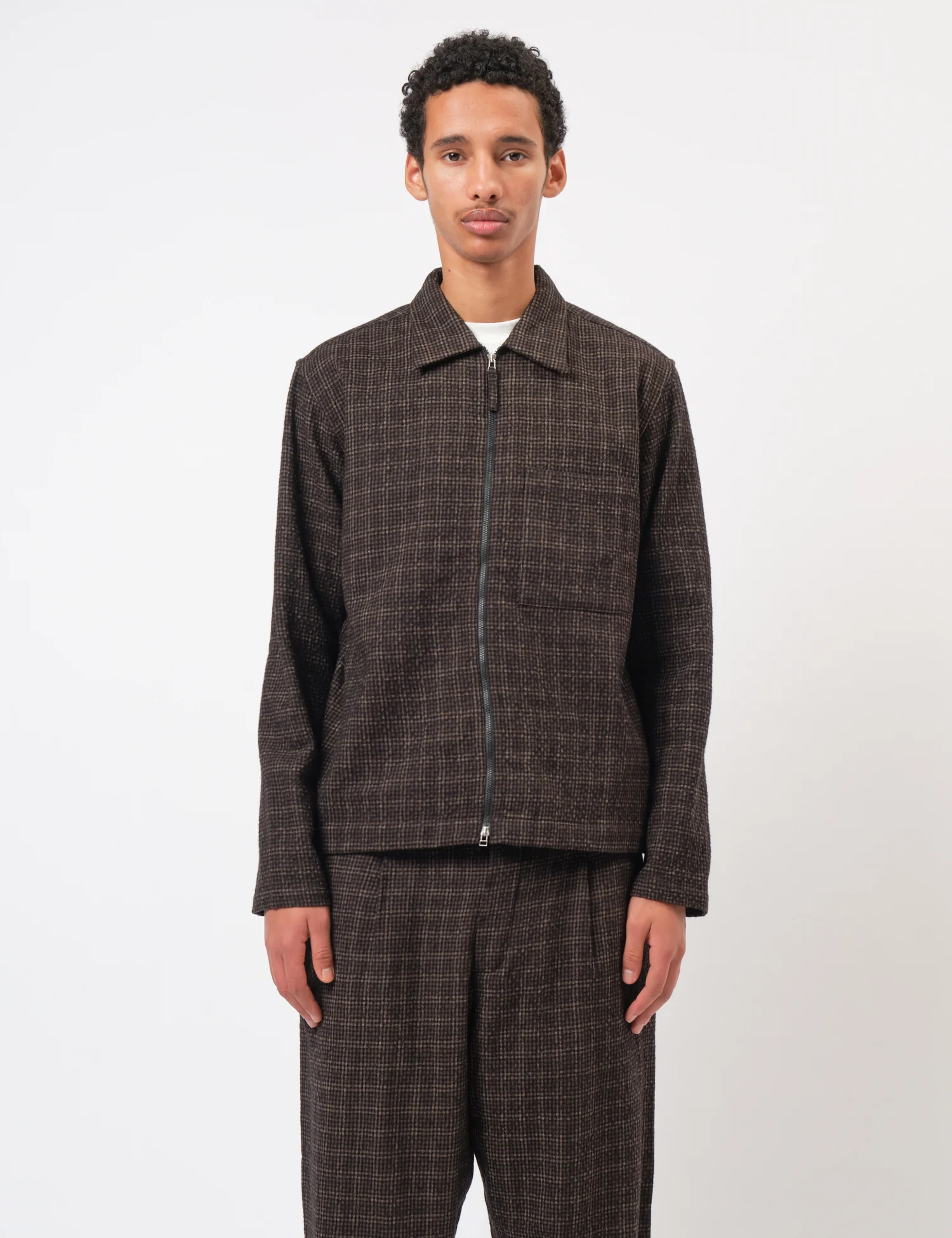 Universal Works Zip Shirt (Cedar Check) - Brown
