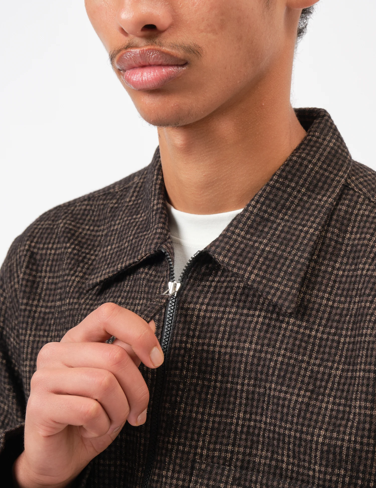 Universal Works Zip Shirt (Cedar Check) - Brown - Image 2