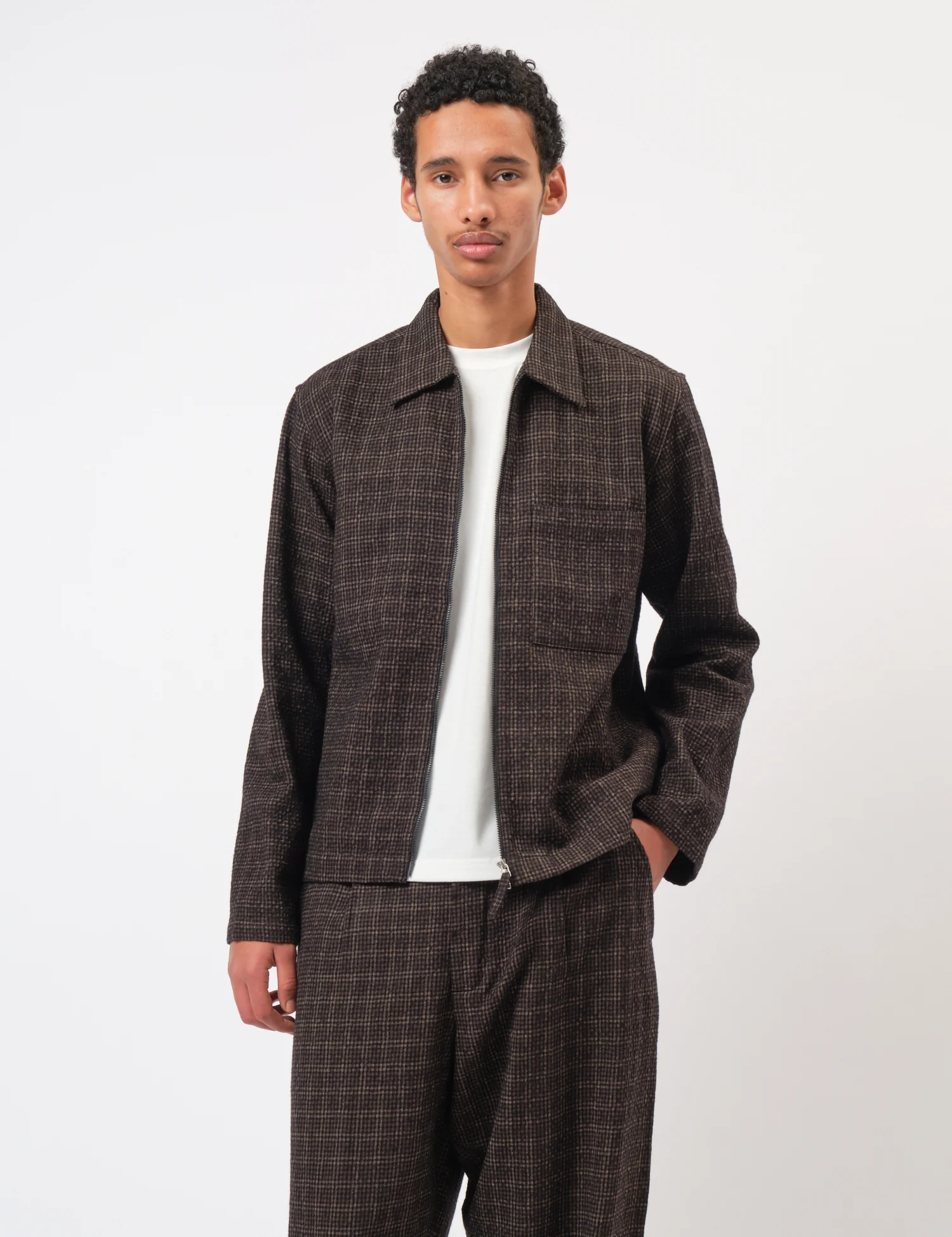 Universal Works Zip Shirt (Cedar Check) - Brown - Image 5