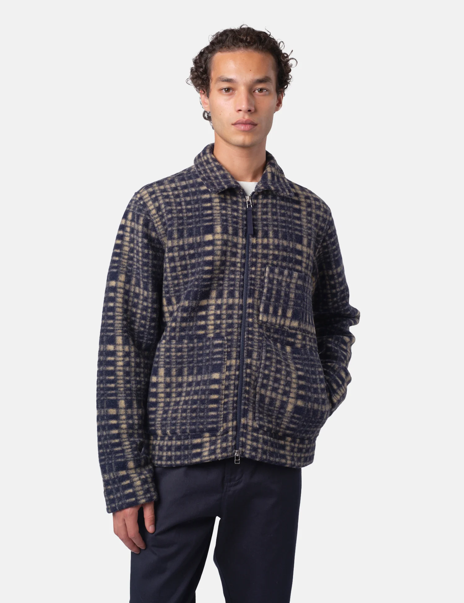 Universal Works Zip Uniform Jacket (Telepass Fleece) - Navy Blue - Image 7