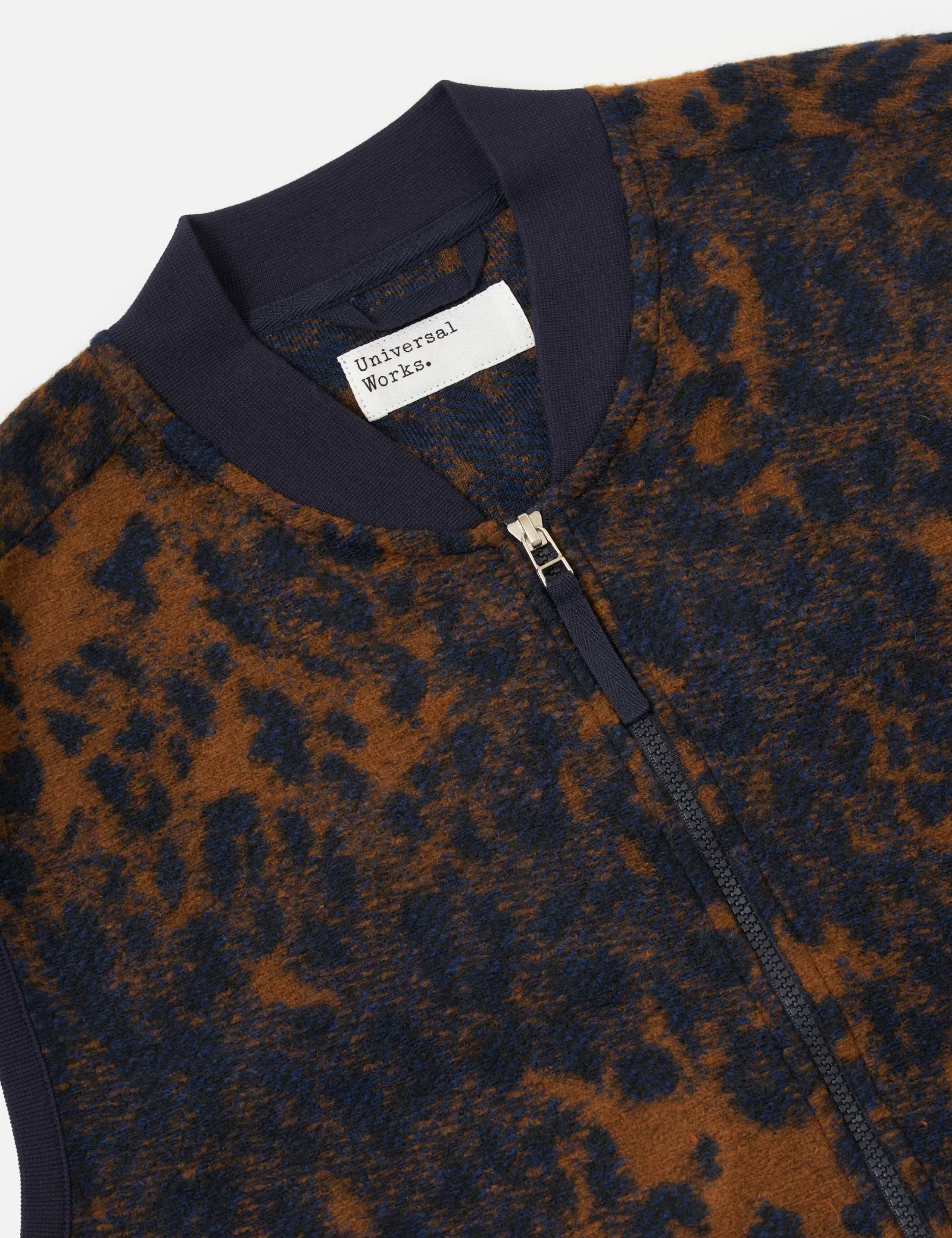 Universal Works Zip Waistcoat (Night Leopard) - Dark Navy/Brown - Image 6