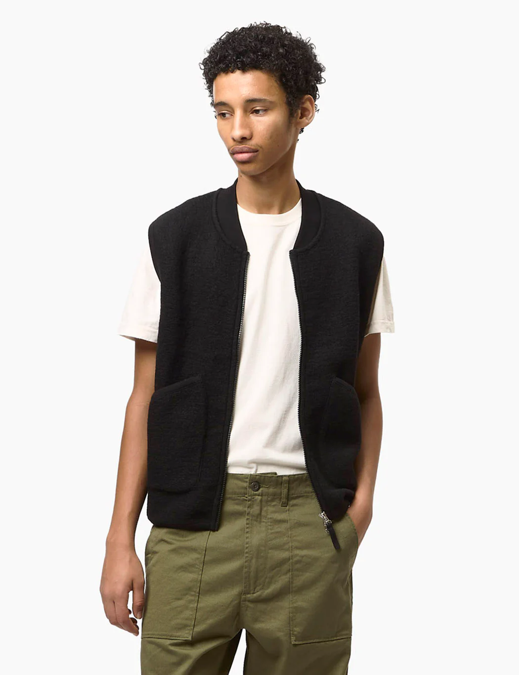 Universal Works Zip Waistcoat (Wool Fleece) - Black - Image 4
