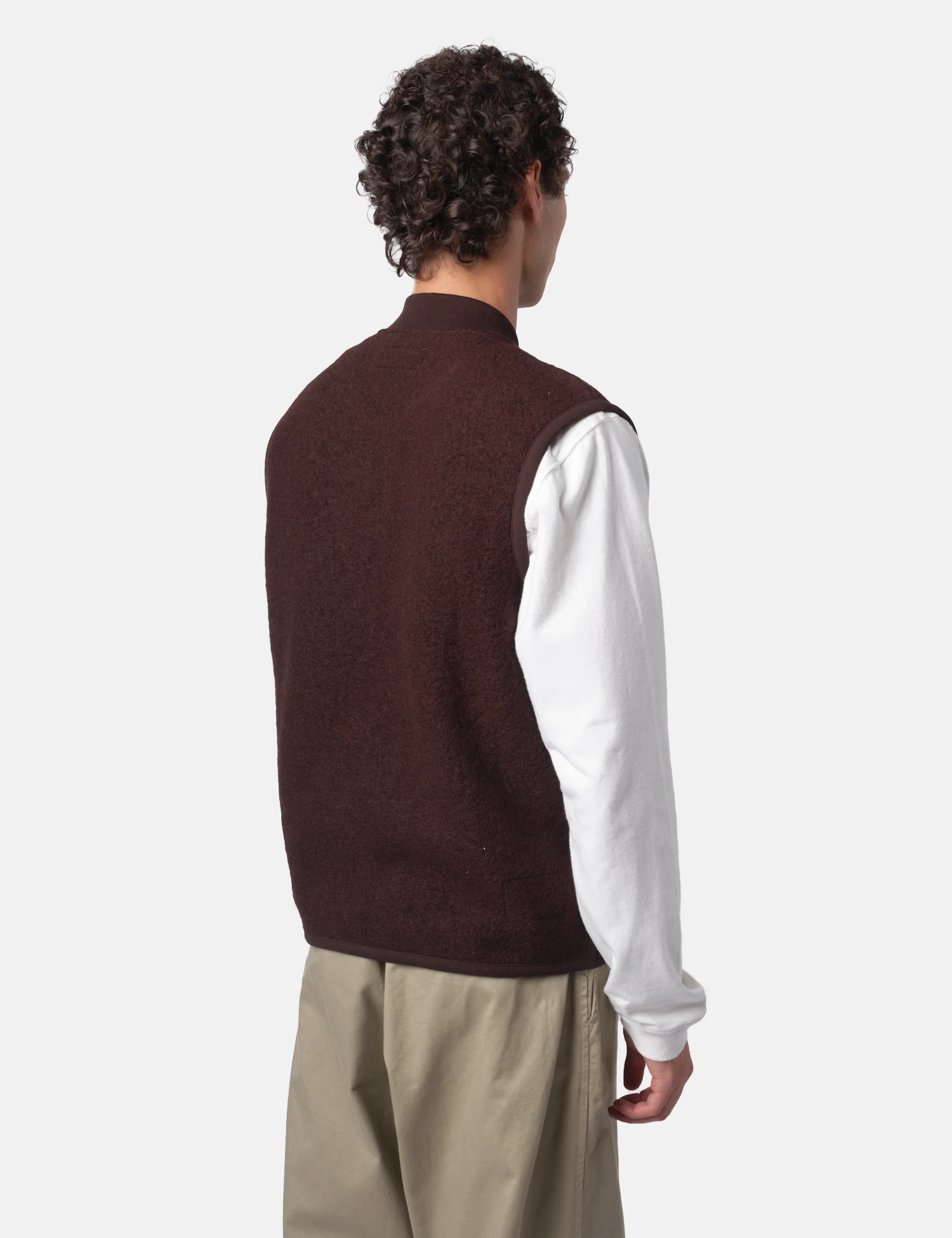 Universal Works Zip Waistcoat (Wool Fleece) - Brown - Image 5