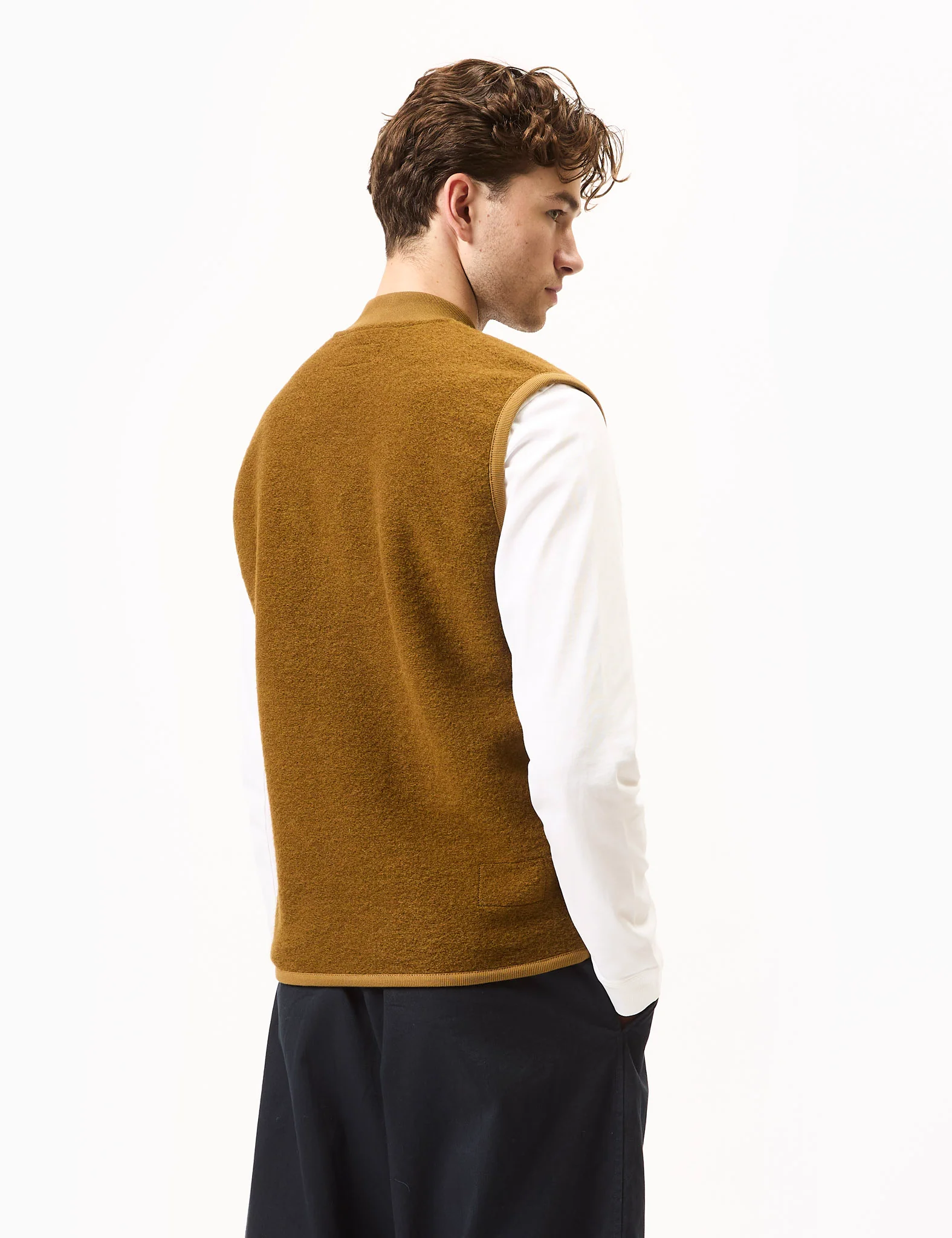 Universal Works Zip Waistcoat (Wool Fleece) - Mustard - Image 4