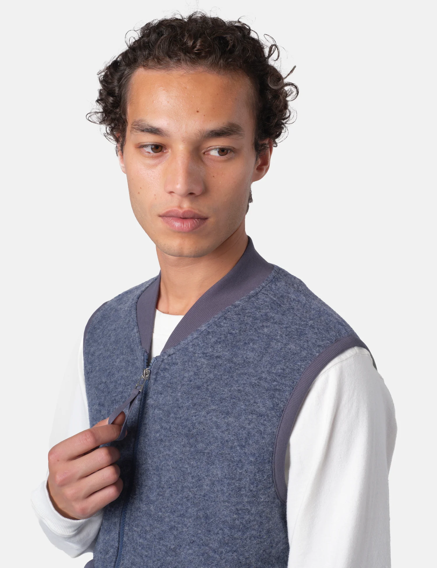 Universal Works Zip Waistcoat (Wool Fleece) - Slate Blue - Image 2