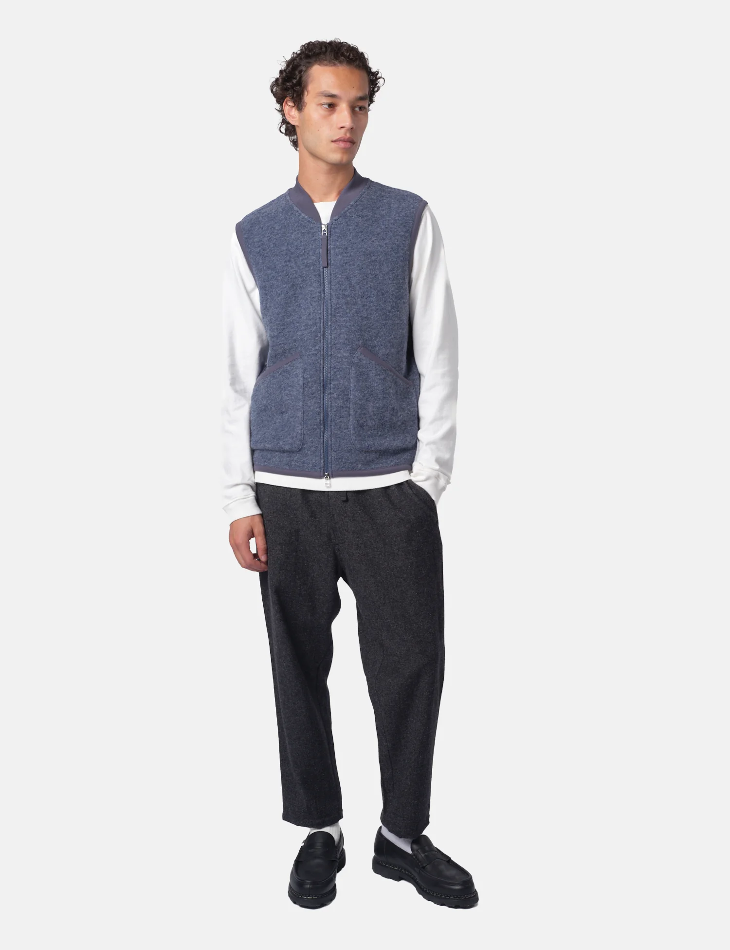 Universal Works Zip Waistcoat (Wool Fleece) - Slate Blue - Image 3