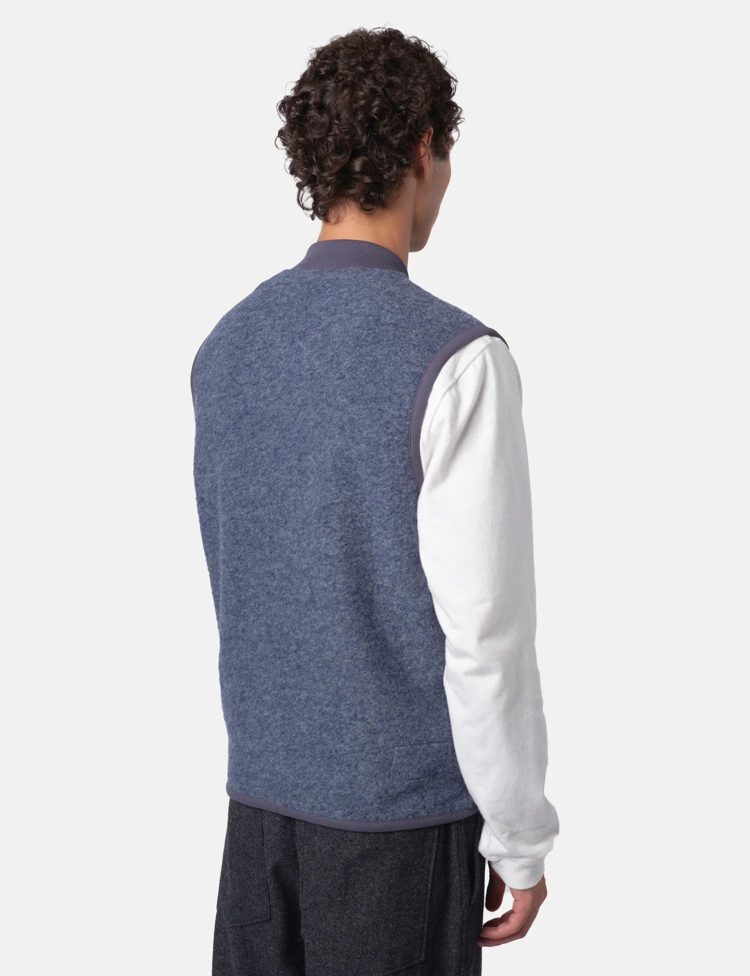 Universal Works Zip Waistcoat (Wool Fleece) - Slate Blue - Image 5