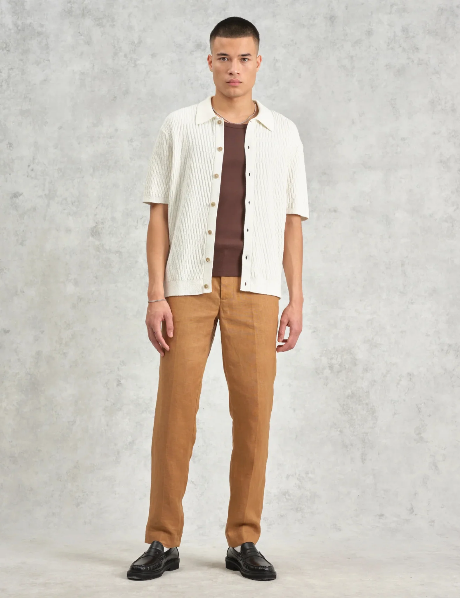 Wax London Tellaro Short Sleeve Shirt (Honeycomb Cable) - Ecru - Image 3