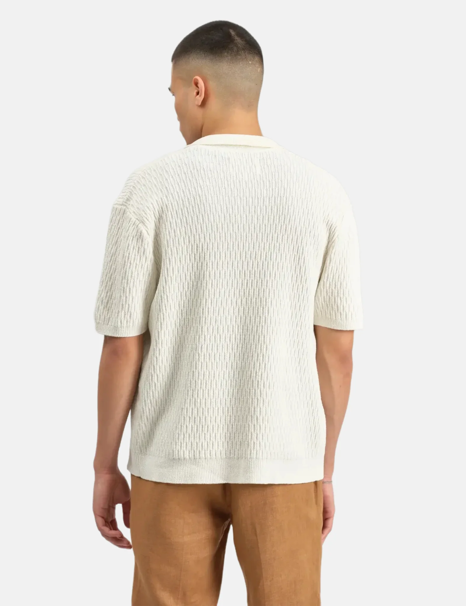 Wax London Tellaro Short Sleeve Shirt (Honeycomb Cable) - Ecru - Image 4