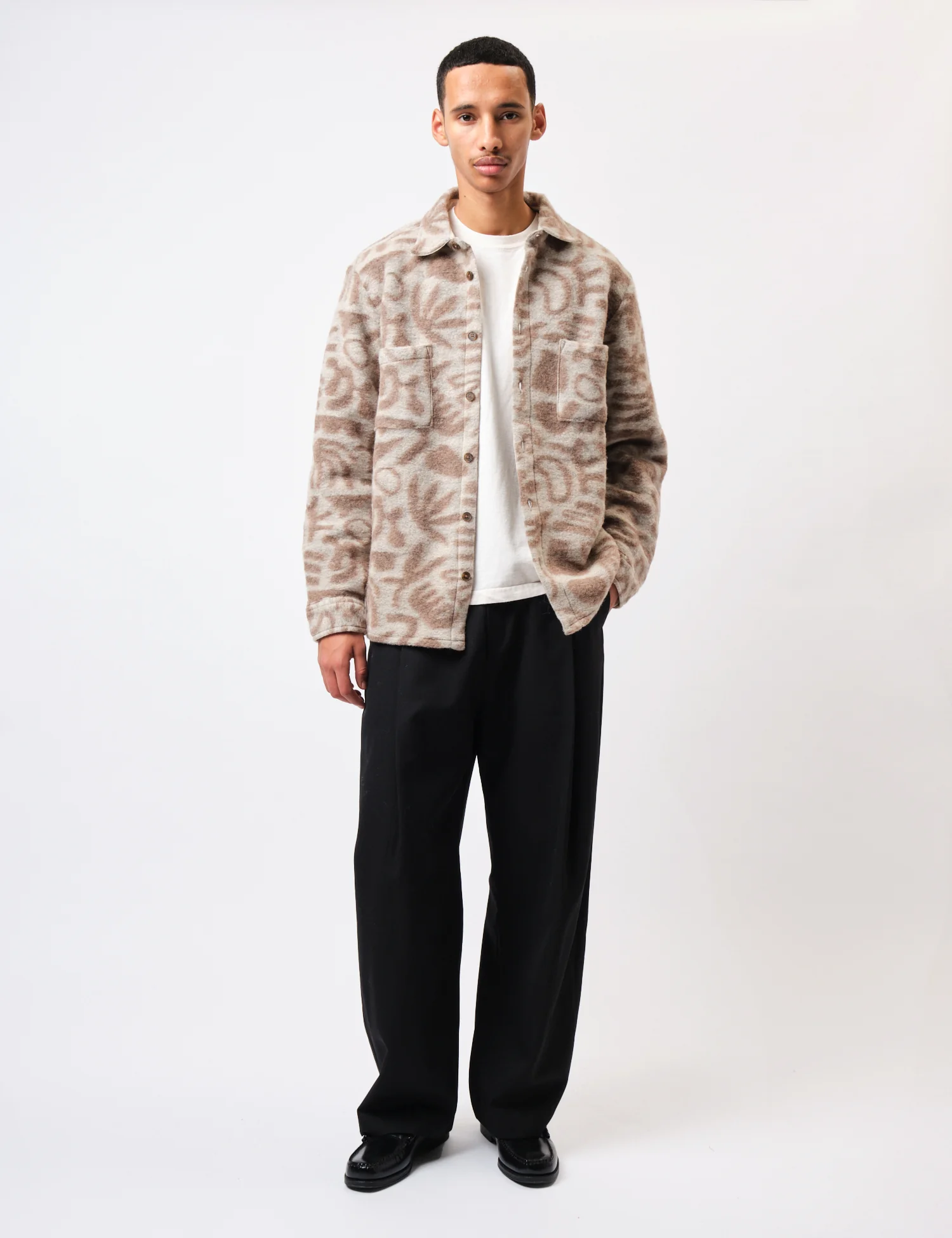 Wax London Whiting Overshirt Squiggle Fleece - Ecru - Image 3