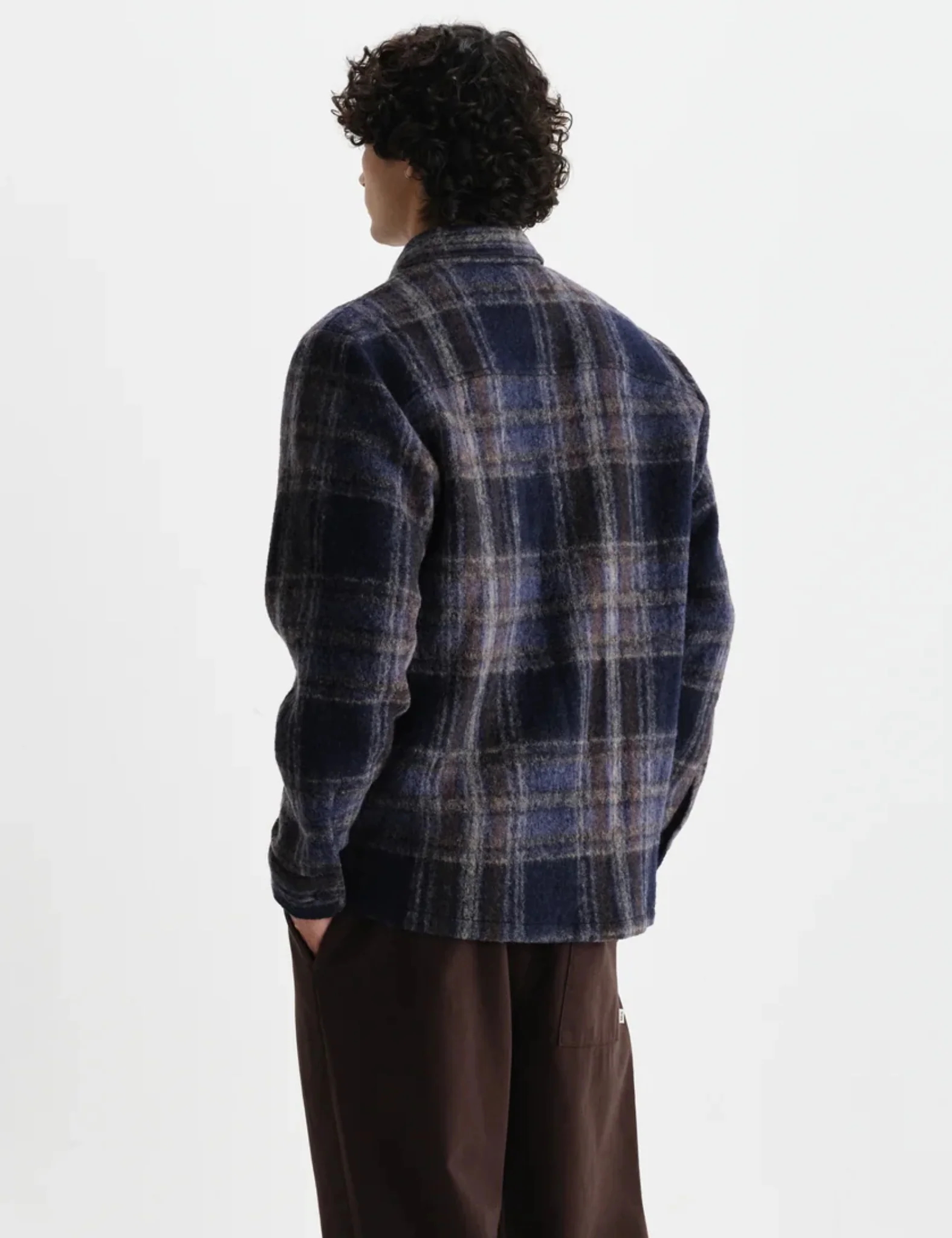 Wax London Whiting Wool Check Overshirt - Navy Blue - Image 4